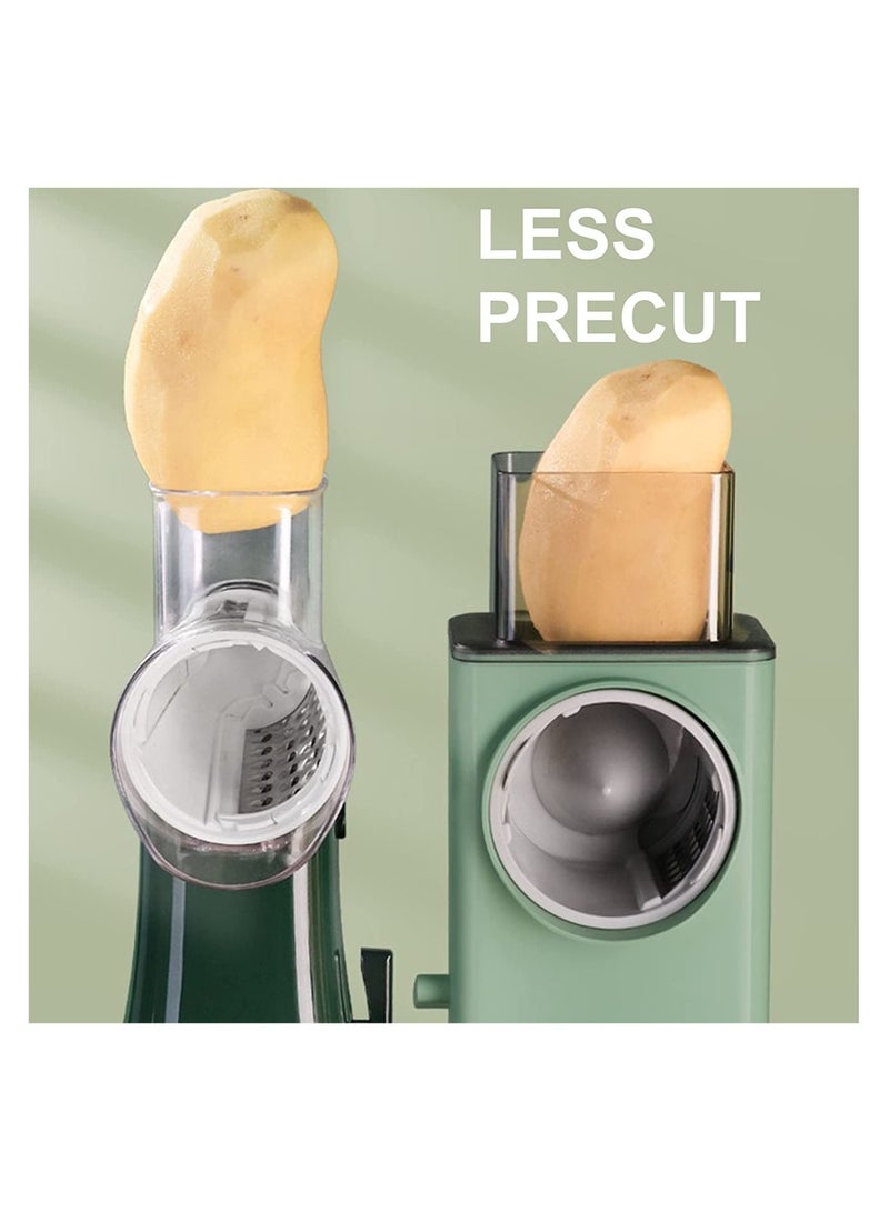 Rotary Vegetable Cutter + Cheese Grater -  Vegetable Shredder Round Mandoline Slicer, Grater, Salad Maker - Large Feed Port - Suction Base - Vegetable, Fruit, Cookie, OREO, Nuts (Green)  - Image 3