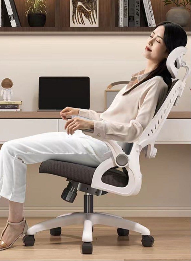 Golden Office Chair Ergonomic Computer Chair Home Office Desk Chair Comfortable Gaming Chairs Swivel Task Chair with Flip-up Armrest and Headrest High Back Mesh Game Chair(White+Black) - Image 2