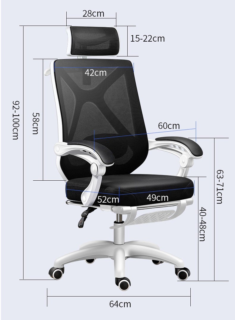 Golden Office Chair Ergonomic Computer Chair Home Office Desk Chair Comfortable Gaming Chairs Swivel Task Chair with Flip-up Armrest and Headrest High Back Mesh Game Chair(White+Black) - Image 3