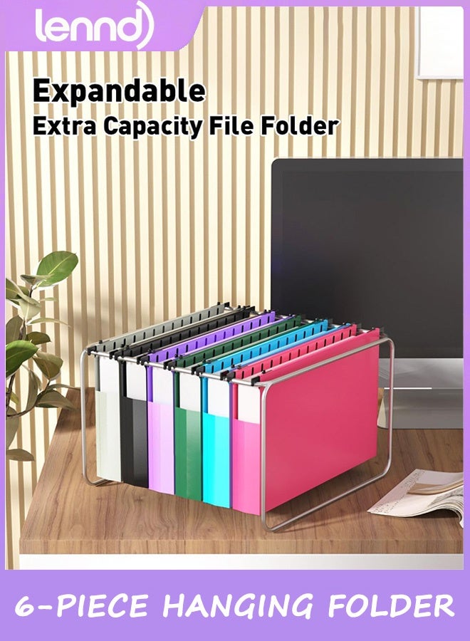 LENND Extra Capacity Legal Size Hanging File Folders,6 Pack Reinforced Plastic Hanging Folder, Heavy Duty 5 cm Expansion, Filing Cabinet Folders for Bulky Files, Medical Charts, Colorful - Image 4
