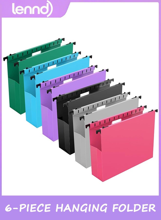 LENND Extra Capacity Legal Size Hanging File Folders,6 Pack Reinforced Plastic Hanging Folder, Heavy Duty 5 cm Expansion, Filing Cabinet Folders for Bulky Files, Medical Charts, Colorful - Image 1