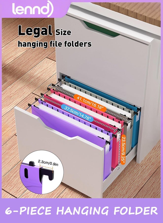 LENND Extra Capacity Legal Size Hanging File Folders,6 Pack Reinforced Plastic Hanging Folder, Heavy Duty 5 cm Expansion, Filing Cabinet Folders for Bulky Files, Medical Charts, Colorful - Image 2