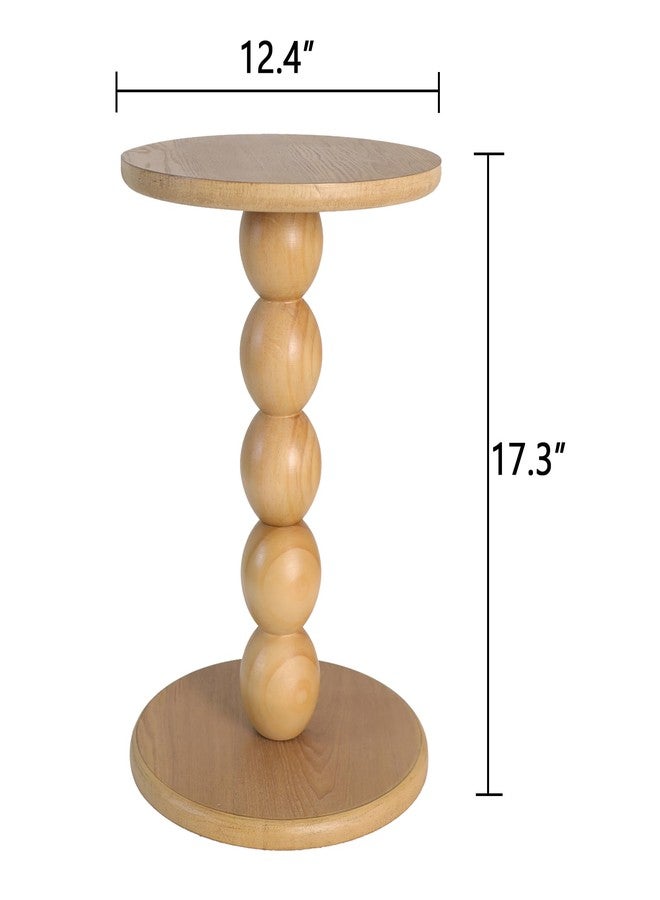 dwellington Small Round Wooden Side Table with Stacked Ball Pedestal Base, 12.4 X17.32 Accent Nightstand for Living Room, Bedroom, Corners (Natural) - Image 3