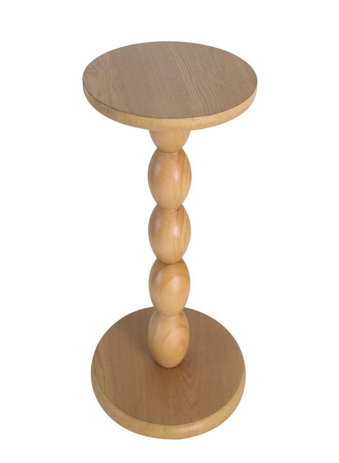 dwellington Small Round Wooden Side Table with Stacked Ball Pedestal Base, 12.4 X17.32 Accent Nightstand for Living Room, Bedroom, Corners (Natural) - Image 1