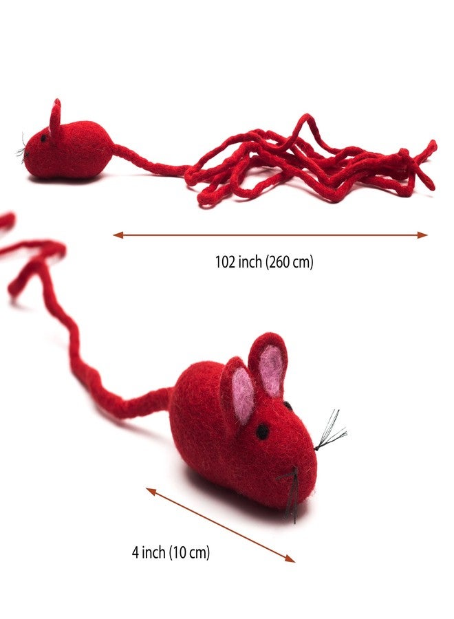 Glaciart One Felt Mouse Cat Toy - Soft Fuzzy Enrichment 100% Natural Wool - Interactive Catnip Play Cat Toy Set - Safe for Pets, Non-AZO Colored Dyes - 100” Long - Image 5