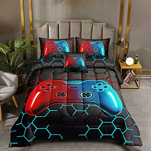ROWADALO 6 Pieces Bed in A Bag Gamer Bedding Set for Boys Kids Adult Gaming Comforters Set,Boys Bed in A Bag Set Full Size Comforter with Fitted Sheet Flat Sheet Pillowcase pillowsham,DJTH5028Full - Image 2