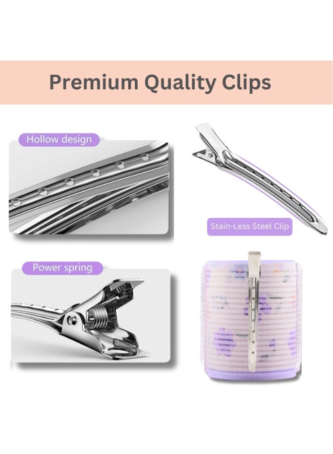 إيلور مجموعة إيلور 24 قطعة من بكرات الشعر المتوسطة والصغيرة، 12 بكرة شعر ذاتية التثبيت بمقاسات 40 مم و30 مم، و12 مشبك معدني لتقسيم الشعر (Duckbill) للاستخدام في الصالونات وتصفيف الشعر. - Image 2