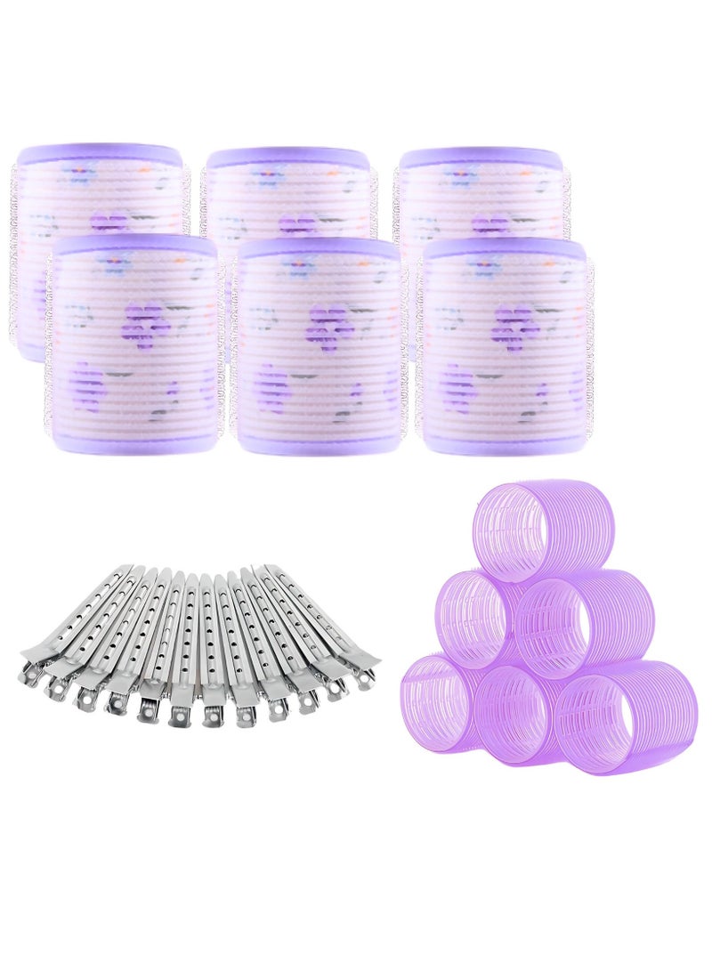 إيلور مجموعة إيلور 24 قطعة من بكرات الشعر المتوسطة والصغيرة، 12 بكرة شعر ذاتية التثبيت بمقاسات 40 مم و30 مم، و12 مشبك معدني لتقسيم الشعر (Duckbill) للاستخدام في الصالونات وتصفيف الشعر. - Image 1