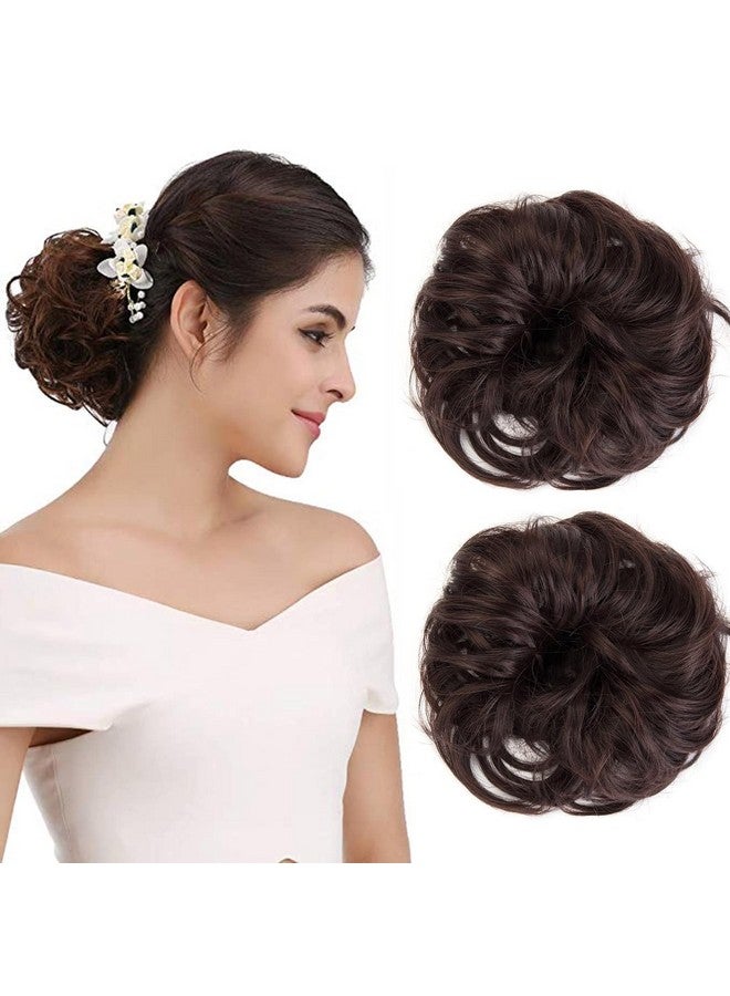 Blubby Stylish Hair Accessories for Women Messy Bun Hair Extension with Elastic Rubber Band Artificial Fake Donuts Maker Scrunchies for Volume and Flair - Set of 2 (Brown) - Image 1