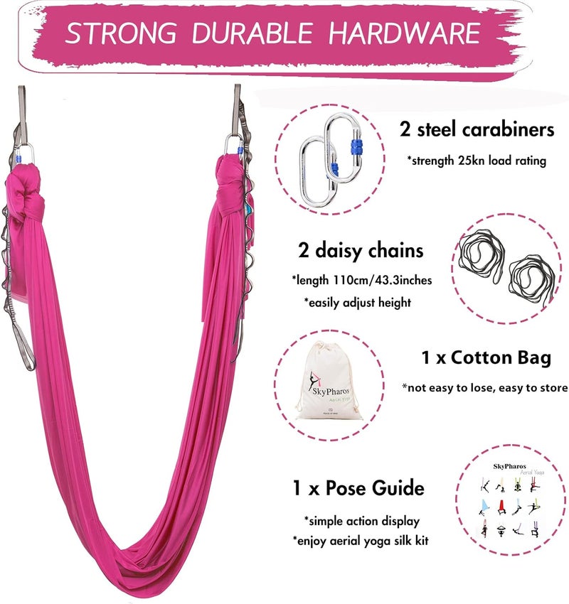 SKYPHAROS 5.5 Yards Aerial Silks Yoga Swing Set - Aerial Yoga Hammock Kit Anti-Gravity Flying for Fitness, Low/Non Stretch Nylon Tricot Fabric Hardware Included for Dance - Image 2