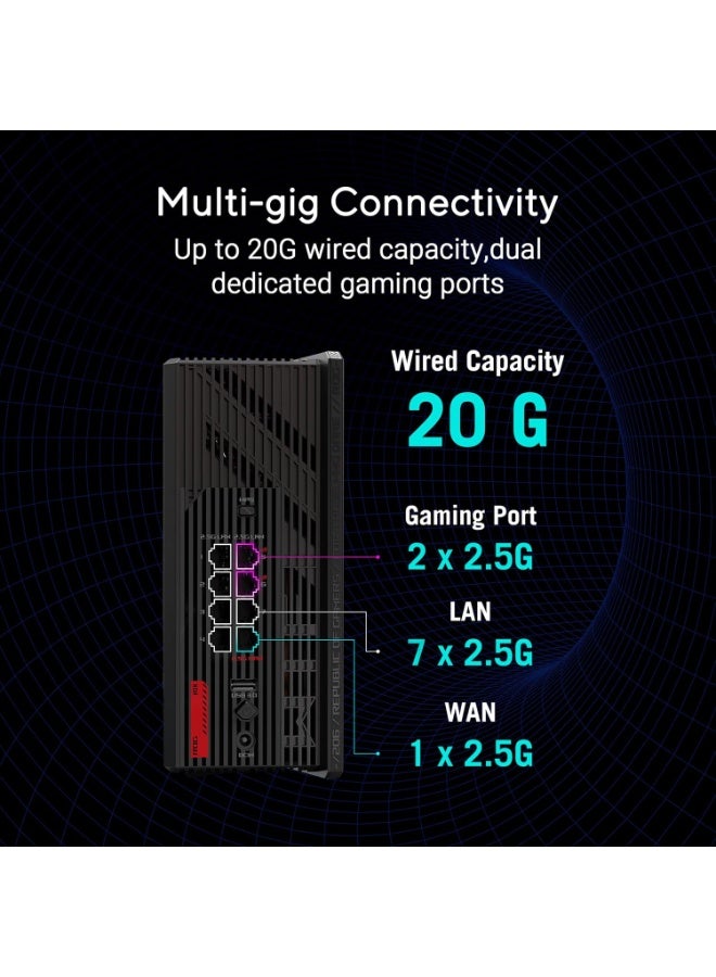 ASUS ROG Strix GS-BE18000 WiFi 7 Tri-band Router, 18000 Mbps, 8× 2.5G Ports Black - Image 2