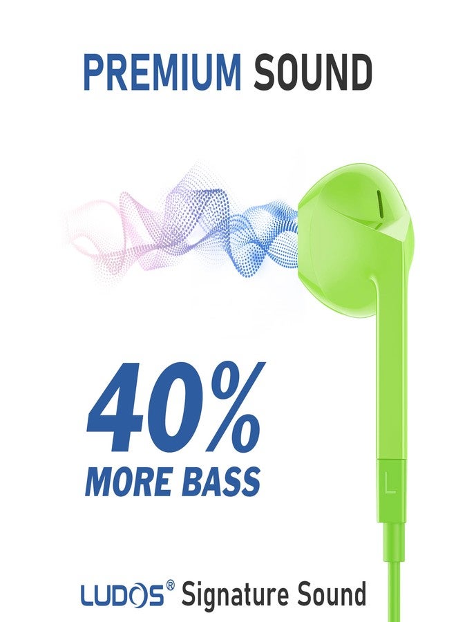 LUDOS FEROX Wired Earbuds in-Ear Headphones, 5 Years Warranty, Earphones with Microphone, Noise Isolation Corded for 3.5mm Jack Ear Buds for iPhone, Samsung, Laptop, Kids, School Students - Green - Image 3
