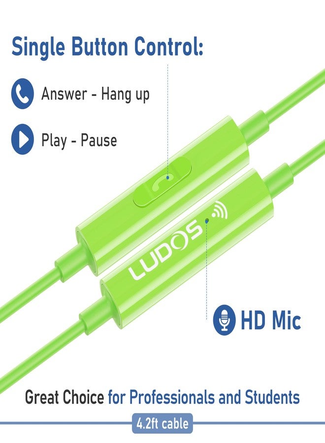LUDOS FEROX Wired Earbuds in-Ear Headphones, 5 Years Warranty, Earphones with Microphone, Noise Isolation Corded for 3.5mm Jack Ear Buds for iPhone, Samsung, Laptop, Kids, School Students - Green - Image 4