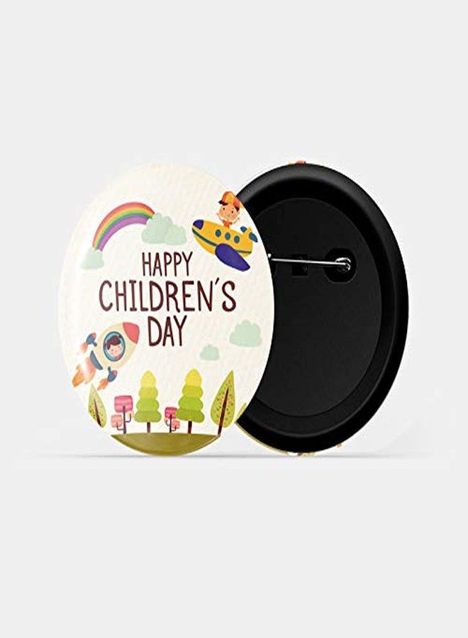 dhcrafts Pin Badges White Colour Happy Children's Day D1 Glossy Finish Design Pack of 1 - Image 2
