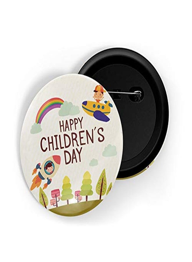 dhcrafts Pin Badges White Colour Happy Children's Day D1 Glossy Finish Design Pack of 1 - Image 1