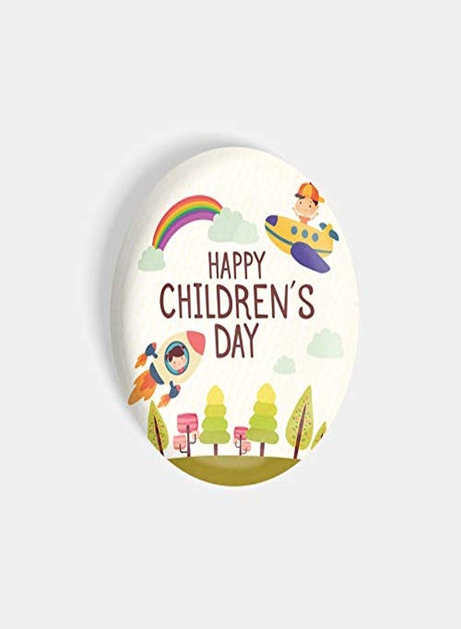 dhcrafts Pin Badges White Colour Happy Children's Day D1 Glossy Finish Design Pack of 1 - Image 3