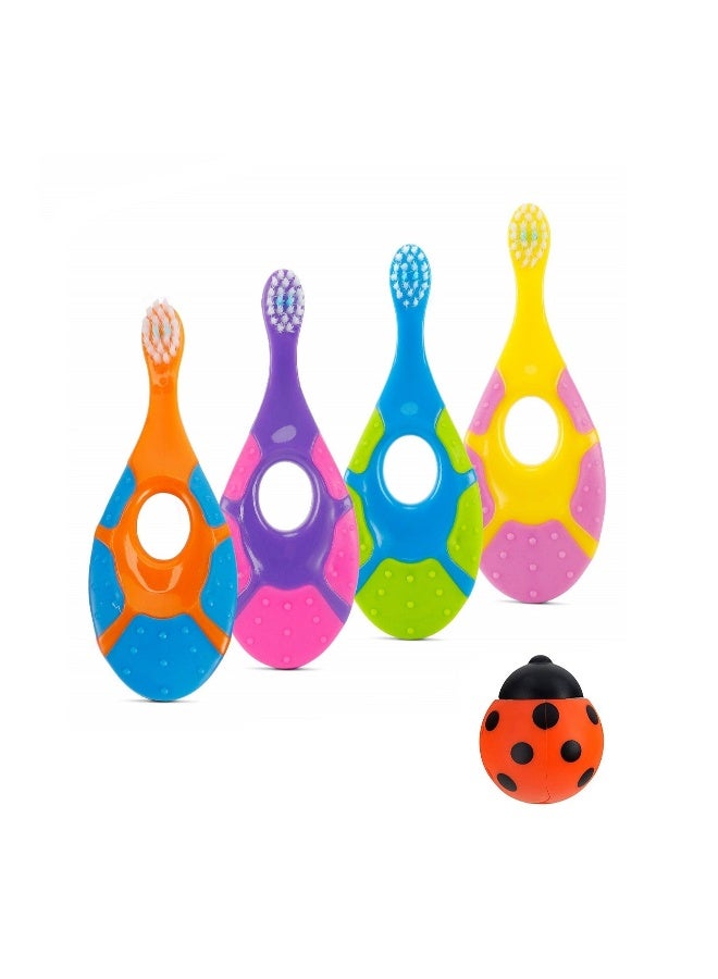 Baby Toothbrush for Infants & Toddlers 0-2 Years Old  Bonus Fluoride Free Toothpaste Teething Handle Extra Soft Bristles 4 Toothbrushes and 1 Holder Color random
