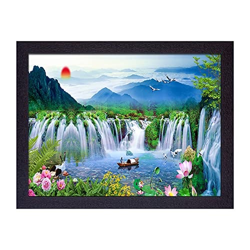 Masstone Vastu Natural Waterfall UV Matt Textured Effect Framed HD Digital Reprint, Wall Art Painting for D�cor Home/Office/Bedroom/Living Room Wall (Multicolor, 35X28 CM), Pack of 1 - Image 1