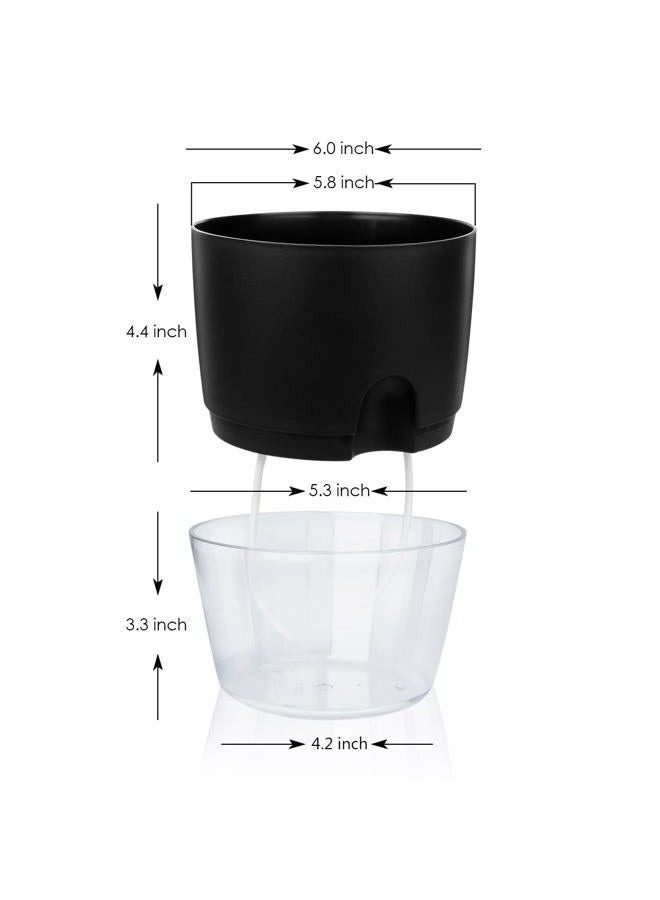 Vanavazon 6 Inch Self Watering Planter Pots for Indoor Plants, 3 Pack African Violet Pots with Wick Rope-Black - Image 4