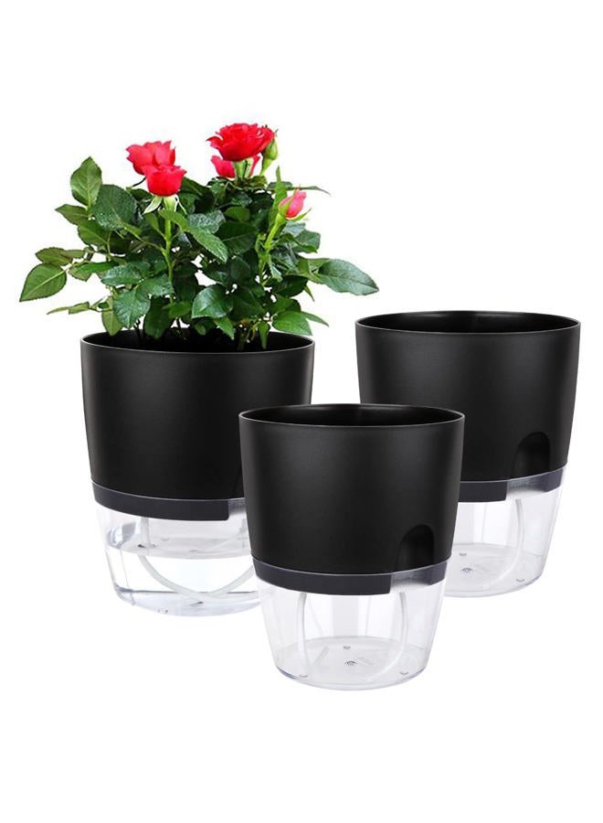Vanavazon 6 Inch Self Watering Planter Pots for Indoor Plants, 3 Pack African Violet Pots with Wick Rope-Black - Image 1