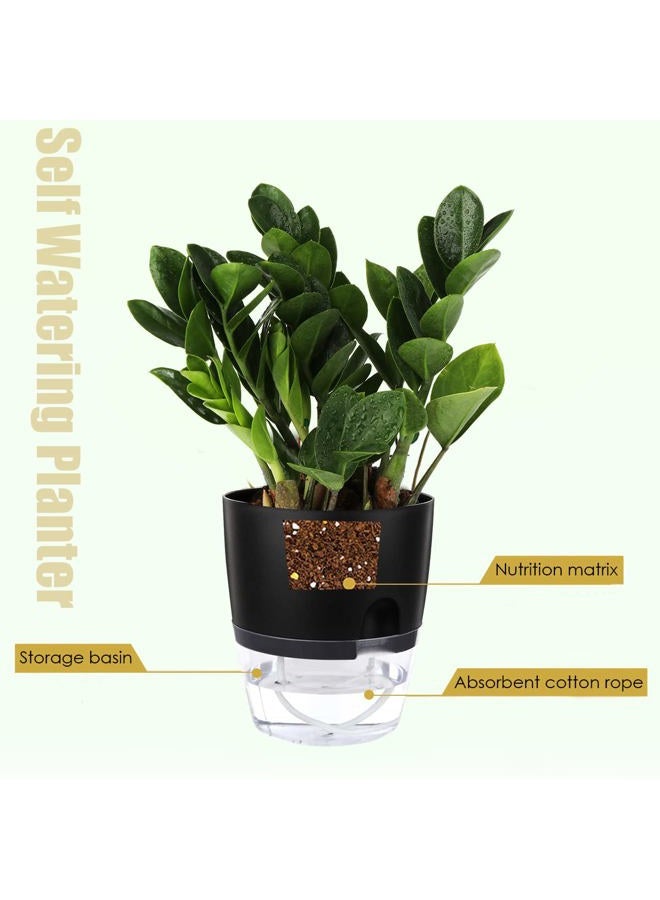 Vanavazon 6 Inch Self Watering Planter Pots for Indoor Plants, 3 Pack African Violet Pots with Wick Rope-Black - Image 2