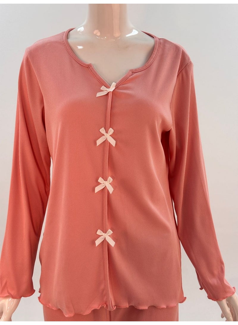 جوانا طقم بيجاما نسائي بأكمام طويلة من جوانا مع قميص بأزرار، طقم ملابس نوم وملابس استرخاء ناعمة وأنيقة - Image 2