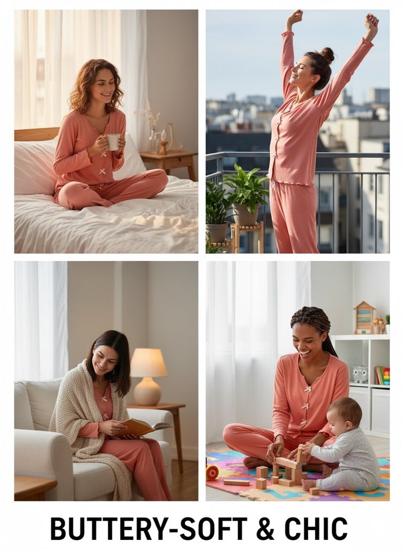 جوانا طقم بيجاما نسائي بأكمام طويلة من جوانا مع قميص بأزرار، طقم ملابس نوم وملابس استرخاء ناعمة وأنيقة - Image 5