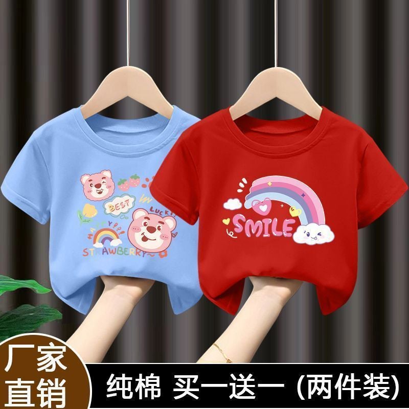 Summer 100 Cotton Girls Short-Sleeved T-Shirt Cartoon All-Match Half-Sleeved T-Shirt New Style 12 - Image 1