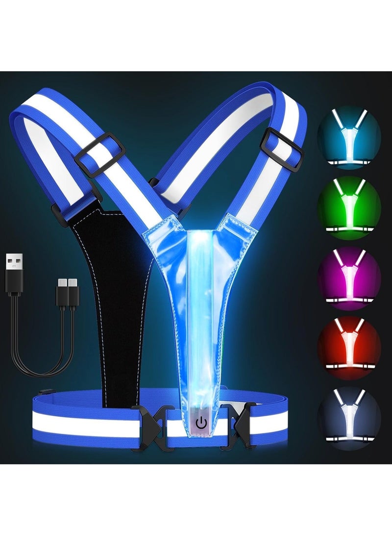 Generic LED Reflective Vest, 5 Lights Colors High Visibility Reflective Running Gear, Rechargeable Light Up Running Vest for Walking/Running/Cycling, Adjustable for Men/Women/Kids (Blue) - Image 1