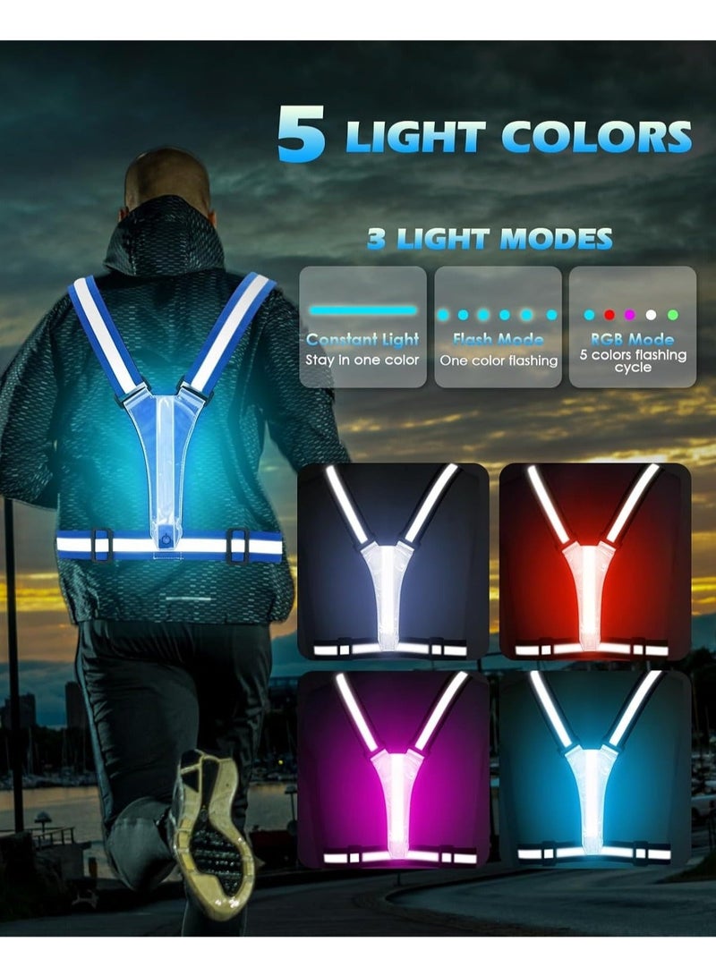 Generic LED Reflective Vest, 5 Lights Colors High Visibility Reflective Running Gear, Rechargeable Light Up Running Vest for Walking/Running/Cycling, Adjustable for Men/Women/Kids (Blue) - Image 3