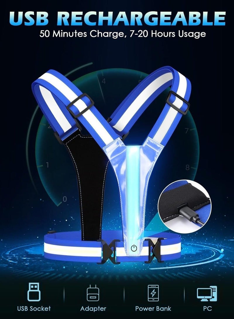 Generic LED Reflective Vest, 5 Lights Colors High Visibility Reflective Running Gear, Rechargeable Light Up Running Vest for Walking/Running/Cycling, Adjustable for Men/Women/Kids (Blue) - Image 4