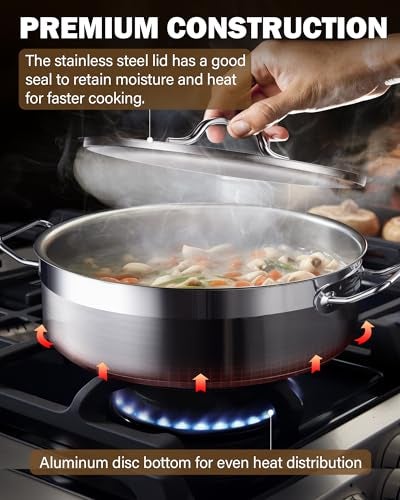 Cooks Standard Sauté Pan with Lid, 4-Quart Professional Deep Frying Pan 18/10 Stainless Steel Chef’s All Purpose Pan with Cover, Compatible with All Stovetops - Image 4
