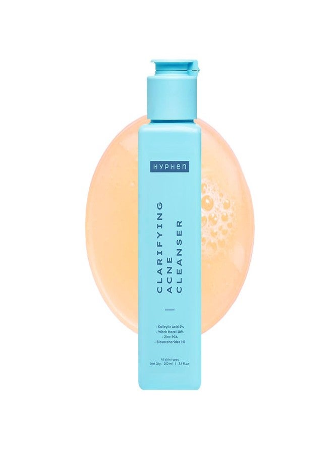 Hyphen Clarifying Acne Face Wash for Women and Men | Cleanser For Acne Prone Skin with Salicylic Acid 2%, Zinc PCA, Witch Hazel 10% | Oil Control Pore Cleasning | Antibacterial & Non-Drying - 100ml - Image 1