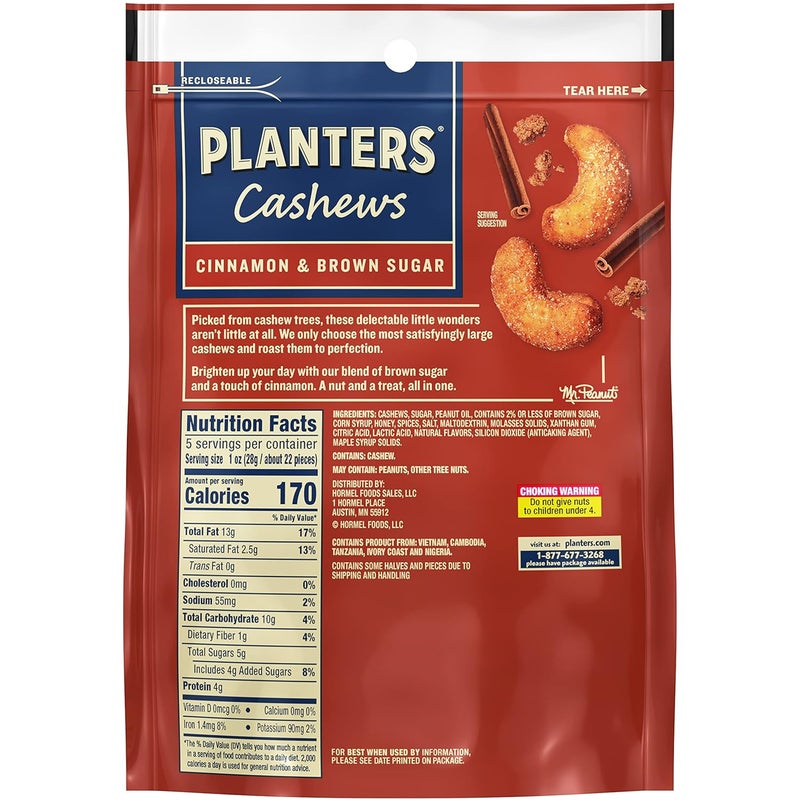 PLANTERS Cashews with Cinnamon & Brown Sugar - Sweet and Crunchy Snack Pack - 5 Oz - Image 2