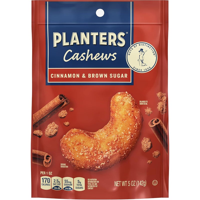 PLANTERS Cashews with Cinnamon & Brown Sugar - Sweet and Crunchy Snack Pack - 5 Oz - Image 1