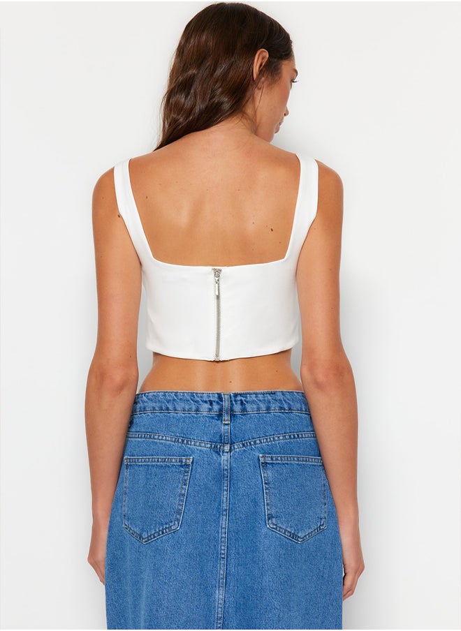 Ecru Strappy Corset Woven Blouse TWOSS23BZ00938