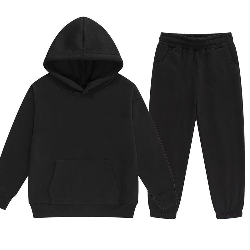 DHSPKN Girls Boys 2 Piece Tracksuit Athletic Sweatsuits Sets Hooded Sweatshirt and Jogger Sweatpants Clothing Sets for Kids Black 150 - Image 1