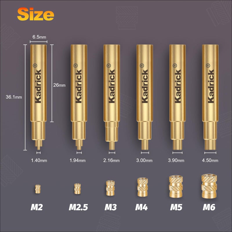 Kadrick Heat Set Insert Tool,Tips for Threaded inserts M2 M2.5 M3 M4 M5 M6, Soldering Iron Tips for 3D Printer Users,Compatible with 900M/T18/FX-888D Irons- Press Tool for Plastic 3D Printer Components - Image 2
