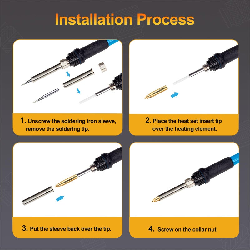 Kadrick Heat Set Insert Tool,Tips for Threaded inserts M2 M2.5 M3 M4 M5 M6, Soldering Iron Tips for 3D Printer Users,Compatible with 900M/T18/FX-888D Irons- Press Tool for Plastic 3D Printer Components - Image 4