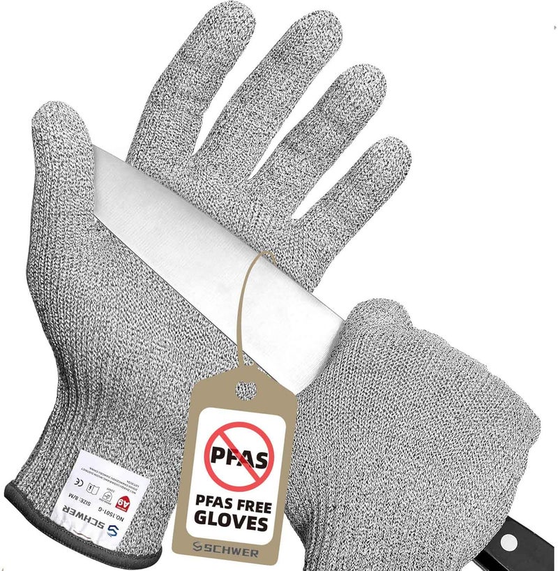 Schwer Ansi A9 Cut Resistant Gloves  Food Grade Reliable Cutting Gloves  Mandoline Gloves For Kitchen Meat Cutting  Oyster Shucking  Fish Fillet Processing  Pfas Free (Pr1501-G  M  2 Pairs) - Image 1