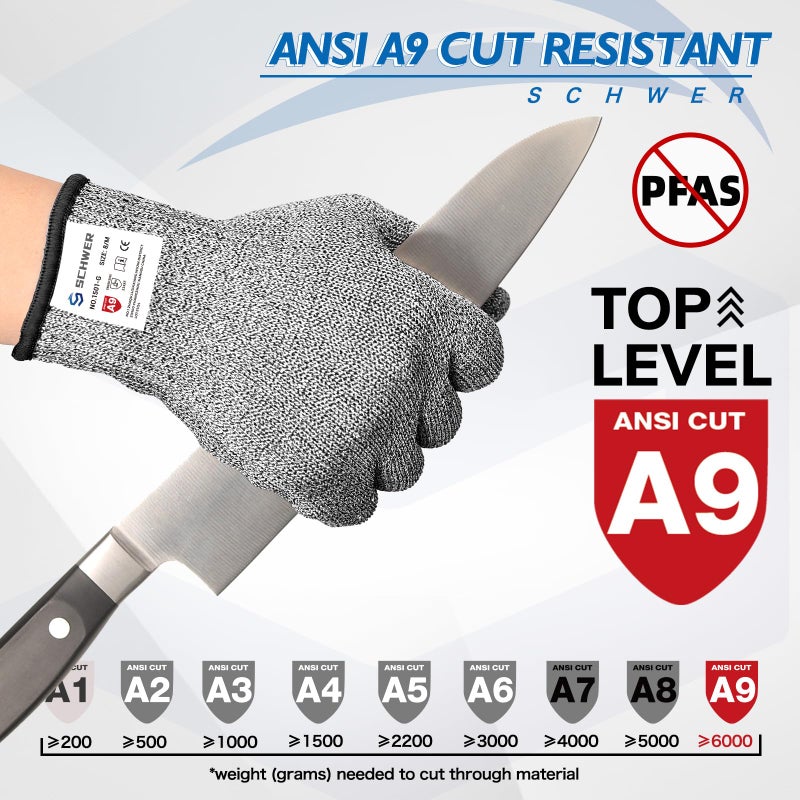 Schwer Ansi A9 Cut Resistant Gloves  Food Grade Reliable Cutting Gloves  Mandoline Gloves For Kitchen Meat Cutting  Oyster Shucking  Fish Fillet Processing  Pfas Free (Pr1501-G  M  2 Pairs) - Image 3
