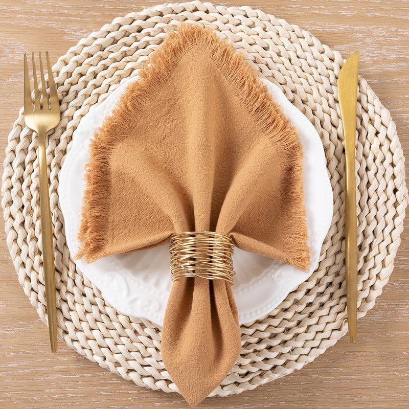 LINXTAR Handmade Cloth Napkins with Fringe 4 Pack 17x17 Thick Cotton Linen Napkins Soft Versatile Dinner Table Napkins for Parties Weddings Everyday Use  Caramel - Image 5