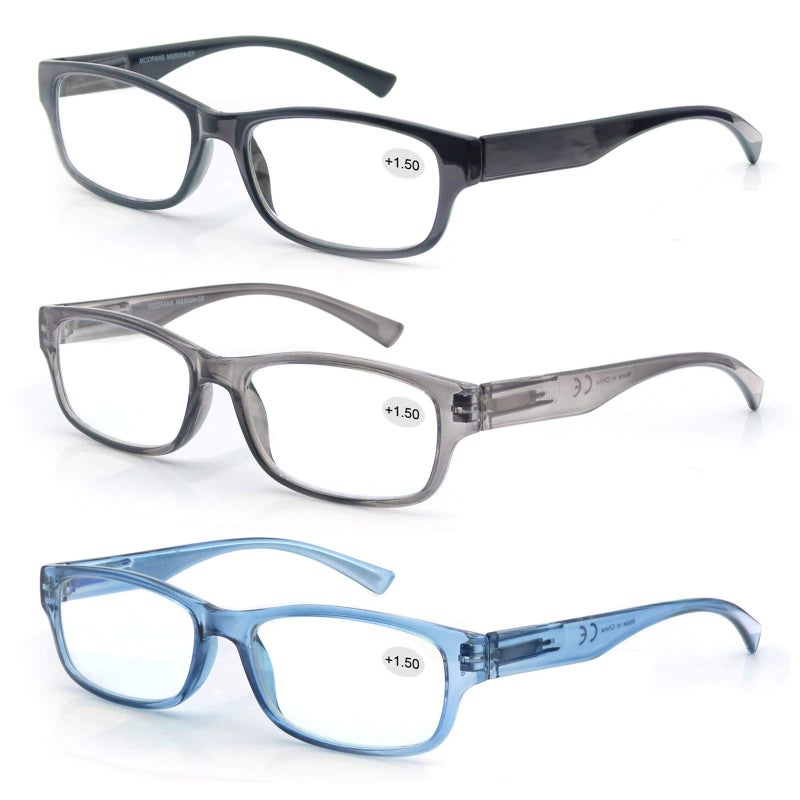 MODFANS 3 Pack Plastic Frame Spring Hinges Reading Glasses Vintage Quality Comfort for Men and Women 250