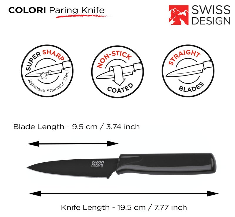 Kuhn Rikon COLORI Straight Paring Knife, Black - Image 2