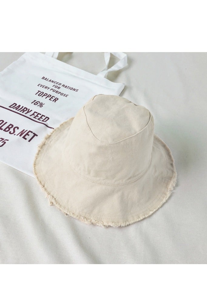 Women Broken Edge Bucket Hats - Packable Cotton Wide Brim Summer Travel Versatile Fisherman Hat Bucket Beach Sun Hat, Beige  - Image 4