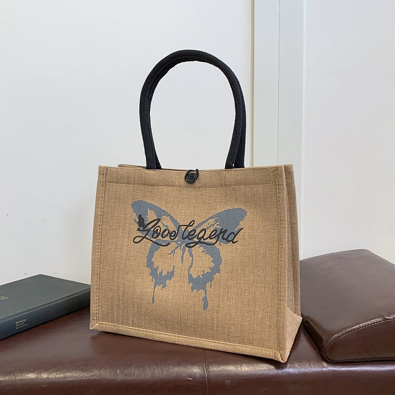 Jute Tote Bag Fashion New Printed Women'S Bag Texture Environmentally Friendly Shopping Bag - Image 3