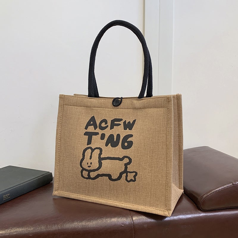 Jute Tote Bag Fashion New Printed Women'S Bag Texture Environmentally Friendly Shopping Bag - Image 4
