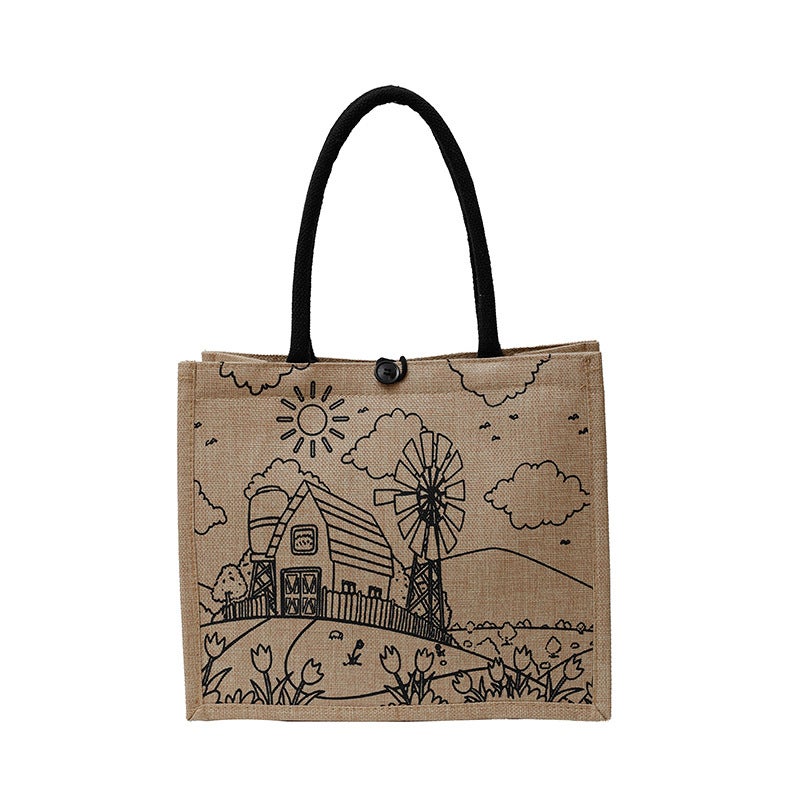 Jute Tote Bag Fashion New Printed Women'S Bag Texture Environmentally Friendly Shopping Bag - Image 1