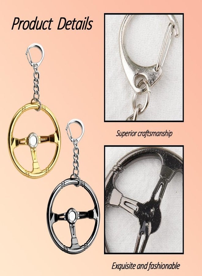 Yreamont Car Lover Keychain Gifts for Husband Boyfriend Birthday Christmas Gifts for Car Fan Gifts for Men Car Steering Wheel Keychain for Car Keys Backpack Accessories 2 PCS - Image 3