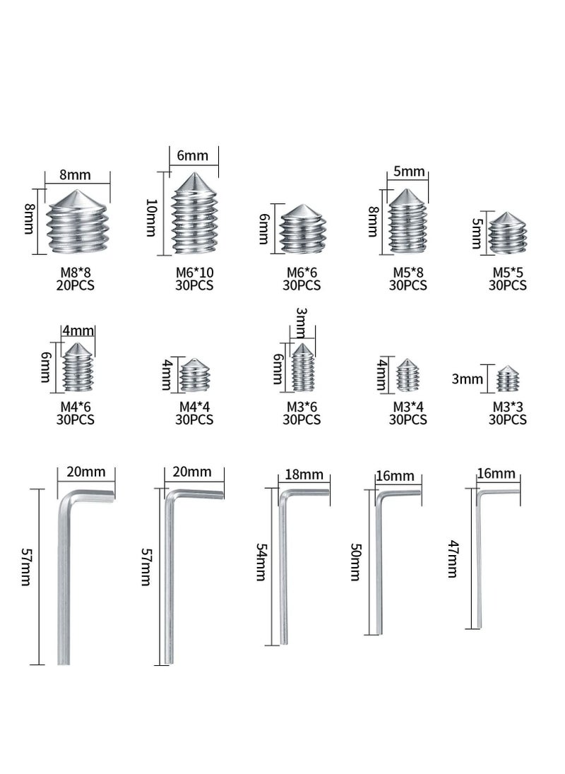 Y&D - Stainless Steel Grub Cone Point Hex Socket Screws Set, 290 Pcs Metric Thread Allen Key Cup Screw Set with M3 M4 M5 M6 M8 for Door Handles Faucet Light Fixture - Image 1